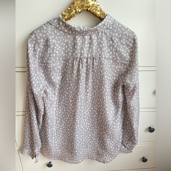 Ann Taylor LOFT Blouse Heart Print Long Sleeve Popover Top - Picture 2 of 6